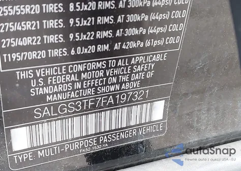 2015 Land Rover Range Rover 5.0L V8 Supercharged from USA, damaged, VIN SALGS3TF7FA197321